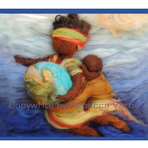 Gedrukte notitiekaart - Africa Delivers the World-afbeelding van soft sculpture, wolschilderij van Rebecca Varon Nushkie Design