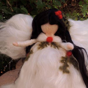 Silken Holly Fairy Needle felted wool angel Waldorf inspired ornament by Rebecca Varon