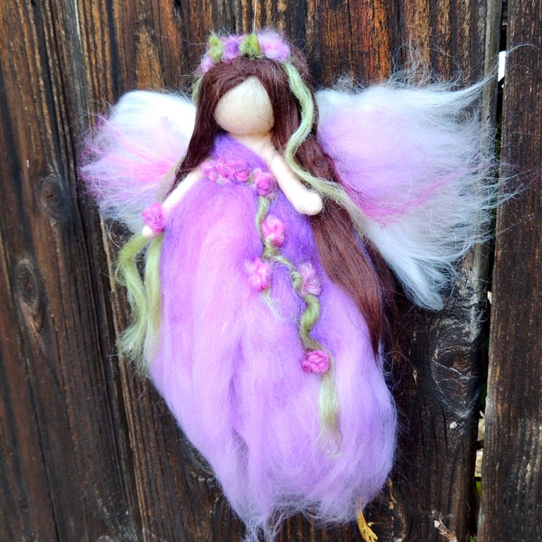 Purple Garden Blessing Fairy-  Needle felted wool fairy angel Waldorf inspired creation by Rebecca Varon aka Nushkie