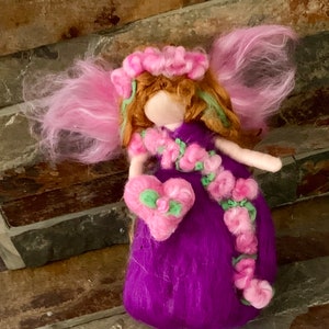 Original Valentine Purple Flower Fairy with her Heart Needle felted wool fairy angel Waldorf inspired by Rebecca Varon image 6