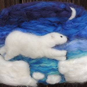 Wool Art Polar Bear under the Moon Needle Felted Sculptural Wool Painting/ Wall hanging Waldorf Inspired image 4