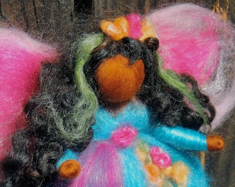 Needle felted fairy - Caribbean Blue Garden Fairy-  Needle felted wool angel Waldorf inspired created by Rebecca Varon gift