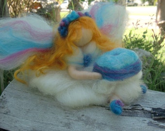 Tooth fairy - Girl - Waldorf Inspired Needle Felted in Shades of Blue and Pink - a great gift.