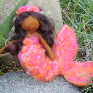 Mermaid and Her Treasure - World Mermaid - Waldorf  Inspired Needle Felted Doll