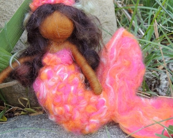 Mermaid and Her Treasure - World Mermaid - Waldorf  Inspired Needle Felted Doll