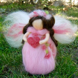 Sweetheart Valentine Fairy - Bright Pink Waldorf inspired wool needle felted-gift- standing doll with heart