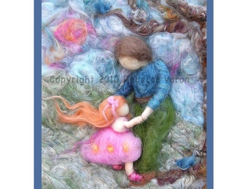 Printed Note Card - First Dance-image from wool painting -  Waldorf inspired greeting card