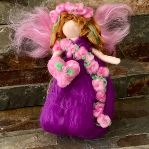 Original Valentine Purple Flower Fairy with her Heart Needle felted wool fairy angel Waldorf inspired by Rebecca Varon image 5