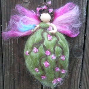 Needle felted Queen of the Forest Fairies-  Wool Angel with Bluebird Inspired by Waldorf - By Rebecca Varon fairy, maiden, the woods
