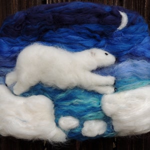 Wool Art Polar Bear under the Moon Needle Felted Sculptural Wool Painting/ Wall hanging Waldorf Inspired image 9