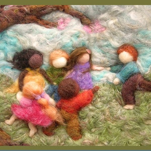 Gedrukte notitiekaart - "Come Play with Us" - afbeelding van wolschilderij op Waldorf-geïnspireerde gedrukte wenskaart