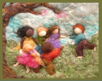 Printed Note Card - "Come Play with Us" -image from wool painting  Waldorf Inspired printed greeting card