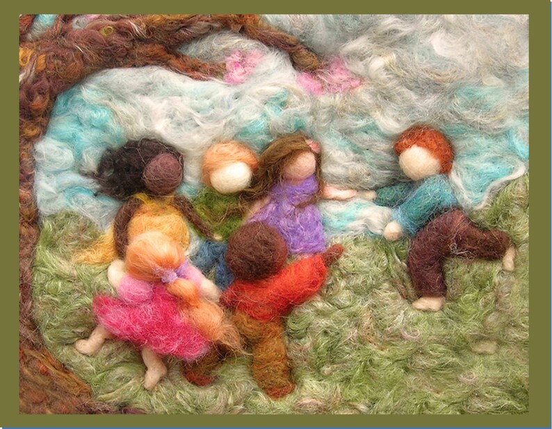 Printed Note Card Come Play with Us image from wool painting Waldorf Inspired printed greeting card image 1