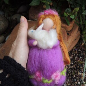 Easter Needle felted Easter Maiden with Bunny Waldorf inspired wool fairy By Rebecca Varon blessing angel-gift image 5