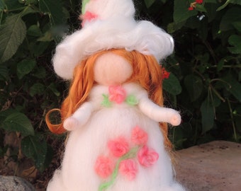 Halloween White Witch - Needle felted wool soft sculpture art doll - Waldorf Inspired by Rebecca Varon