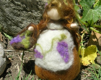 Wool Fairy  Harvest Fairy Maiden with Basket and grapes-  Needle felted wool - Waldorf Inspired by Rebecca Varon-