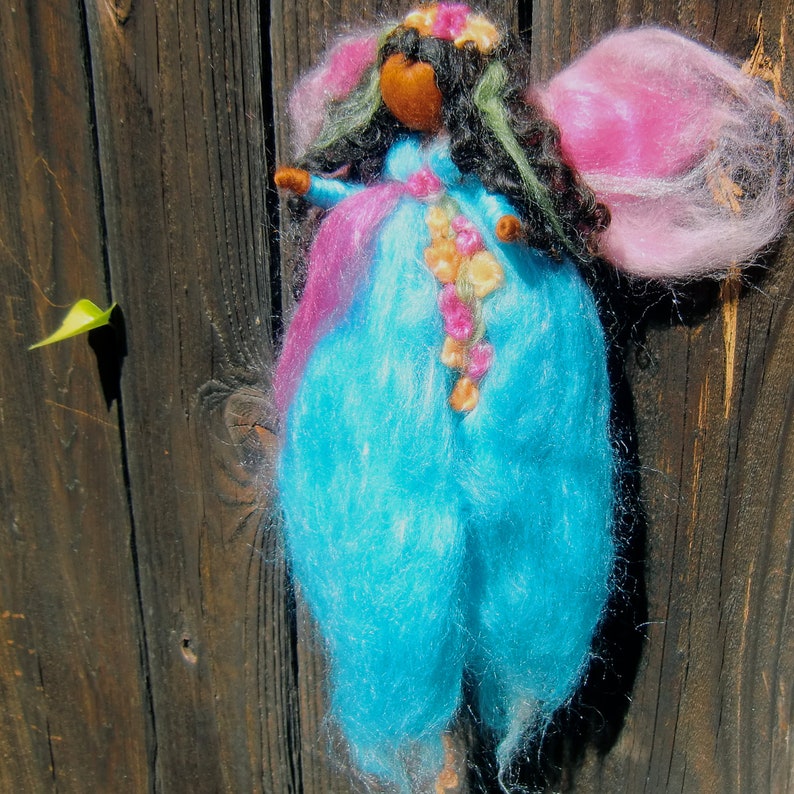 Needle felted fairy Caribbean Blue Garden Fairy Needle felted wool angel Waldorf inspired created by Rebecca Varon gift image 4