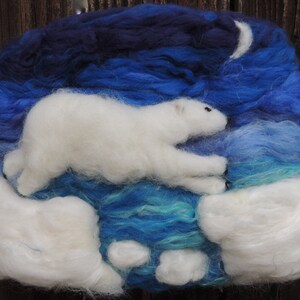 Wool Art Polar Bear under the Moon Needle Felted Sculptural Wool Painting/ Wall hanging Waldorf Inspired image 6