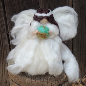 Needle Felted Wool Angel Delivers the World with Peace Waldorf inspired by Rebecca Varon