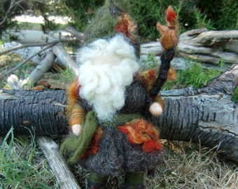 Needle felted Wool Gnome Oak Forest Gnome by Rebecca Varon Waldorf inspired -gift