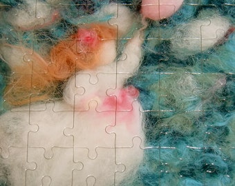 54 Piece Jigsaw Puzzle - Girl in Pursuit -image from wool painting -  by Rebecca Varon