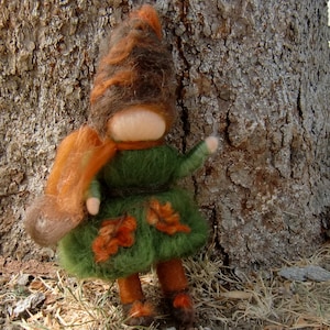 Oak Gnome - Needle felted wool fairy soft sculpture bendy for Nature Table- Waldorf Inspired