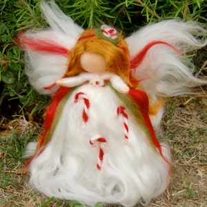 Wool Angel Needle Felted Candy Cane Fairy Waldorf Inspired  by Rebecca Varon