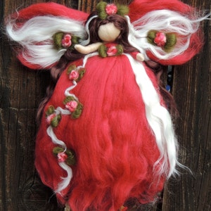 Wool Angel - Ethereal Maroon Winter Fairy Wool needle felted fairy ornament or wall hanging- Waldorf-inspired