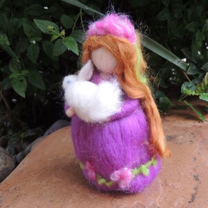 Easter Needle felted Easter Maiden with Bunny Waldorf inspired wool fairy By Rebecca Varon blessing angel-gift image 3