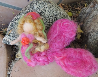 Mermaid in Pink  - Waldorf  Inspired Needle Felted Doll-gift-RebeccaVaron-ocean