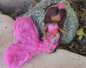 Mermaid in Pink with Her Treasure  - Waldorf  Inspired Needle Felted Doll