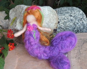 Mermaid in Purple with Her Treasure  - Waldorf  Inspired Needle Felted Doll