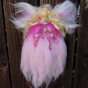 Pink and Magenta Morning Garden Blessing Fairy-gift-Needle felted wool fairy angel Waldorf inspired creation by Rebecca Varon aka Nushkie