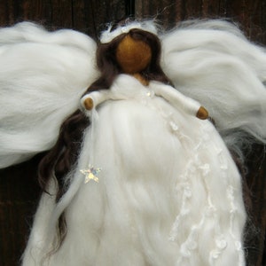 Wool Angel - Ethereal Crystal Winter Fairy with cocoa skin Needle Felted by Rebecca Varon- Angel-ornament Waldorf-inspired