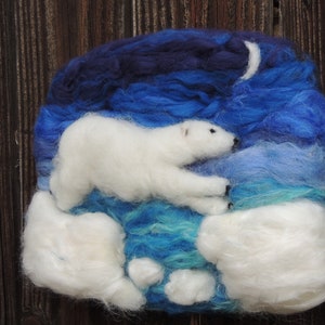 Wool Art Polar Bear under the Moon Needle Felted Sculptural Wool Painting/ Wall hanging Waldorf Inspired image 7