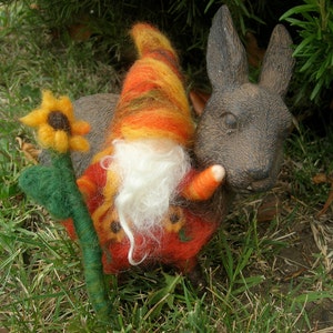Wool Gnome - Sunflower Gnome with Sunflower Needle felted Elf - Waldorf Inspired