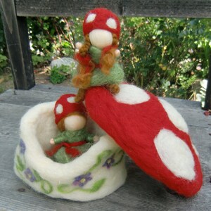 Toadstool House and Forest Children - Needle Felted by Rebecca Varon -Made to order