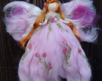 Ethereal Pink Garden Fairy-  Needle felted wool fairy angel inspired by Waldorf creation by Rebecca Varon aka Nushkie-gift