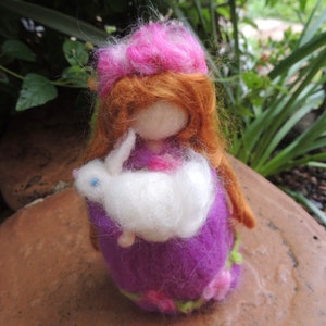 Easter Needle felted Easter Maiden with Bunny Waldorf inspired wool fairy By Rebecca Varon blessing angel-gift image 4