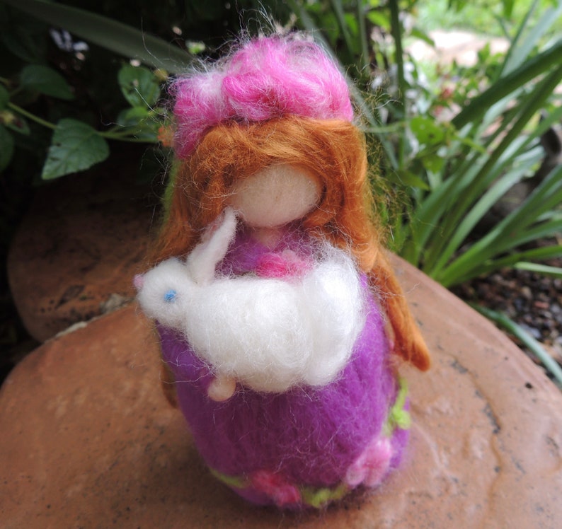 Easter Needle felted Easter Maiden with Bunny Waldorf inspired wool fairy By Rebecca Varon blessing angel-gift image 4