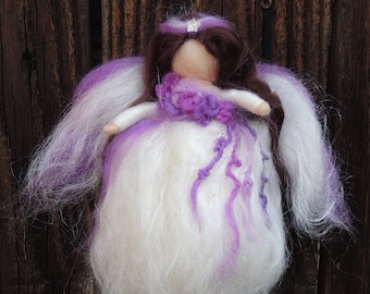 Wool Angel - Ethereal Crystal Winter Fairy in Purple Needle Felted by Rebecca Varon- Angel-ornament Waldorf-inspired