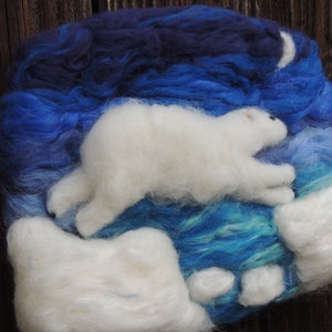 Wool Art Polar Bear under the Moon Needle Felted Sculptural Wool Painting/ Wall hanging Waldorf Inspired image 8