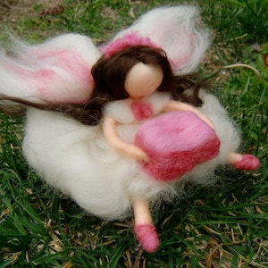 Tooth fairy - Girl - Waldorf Inspired Needle Felted in Coral, Pink, Magenta and White