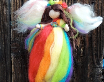 Needle felted wool Rainbow Fairy Maiden  - Waldorf Inspired by Rebecca Varon