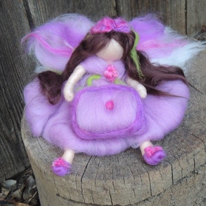 Tooth fairy - Girl - Waldorf Inspired =Needle Felted in Shades of Purples and pink-created by Rebecca Varon- magic