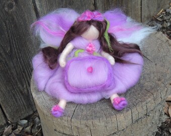 Tooth fairy - Girl - Waldorf Inspired =Needle Felted in Shades of Purples and pink-created by Rebecca Varon- magic