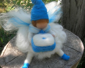 Boy Tooth Fairy - Boy - Waldorf Inspired Needle Felted in Blue and White Waldorf Inspired by Rebecca Varon