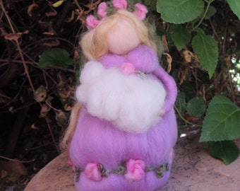 Shepherdess in lavender and with her lamb needle felted maiden, fairy - inspired by Waldorf- created by Rebecca Varon gift, sheep, fairy