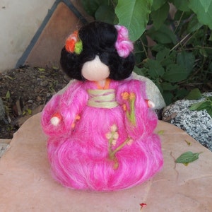 Geisha Fairy - Standing Wool needle felted fairy soft sculpture- Waldorf-inspired
