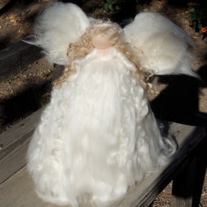 Tree Topper - Felted Wardrof White Swirl Shimmer Angel Needle Felted Christmas sculpture by Rebecca Varon-Waldorf-inspired